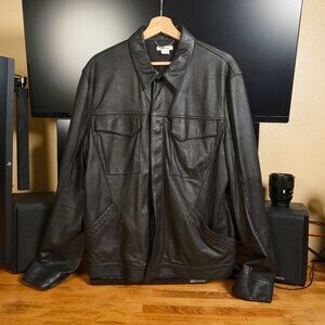 Helmut Lang Washed Paper Leather Trucked Jacket Black L